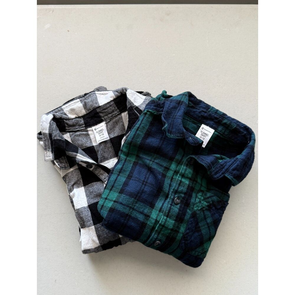 Members Mark Flannel Shirt Lot 2 Pack Size 10 12 Cotton Plaid Buffalo Green